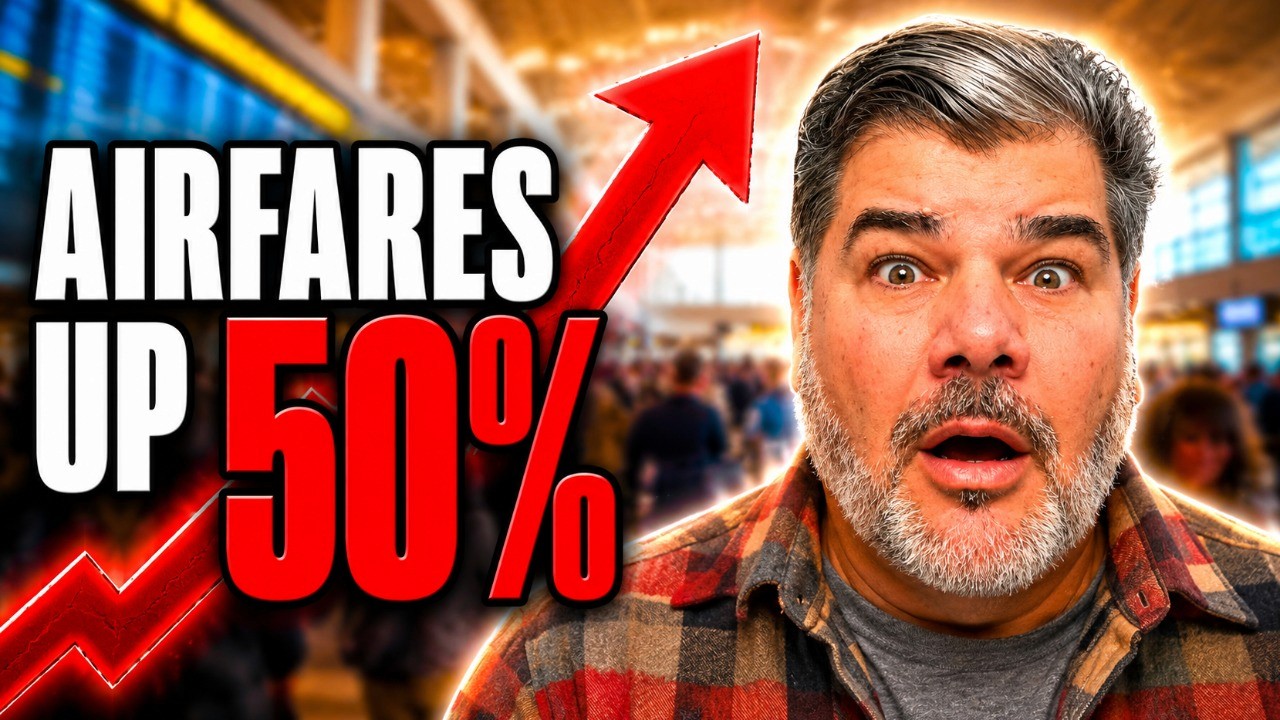 Image of James Ferrara with the caption "Airfares up 50% next to him